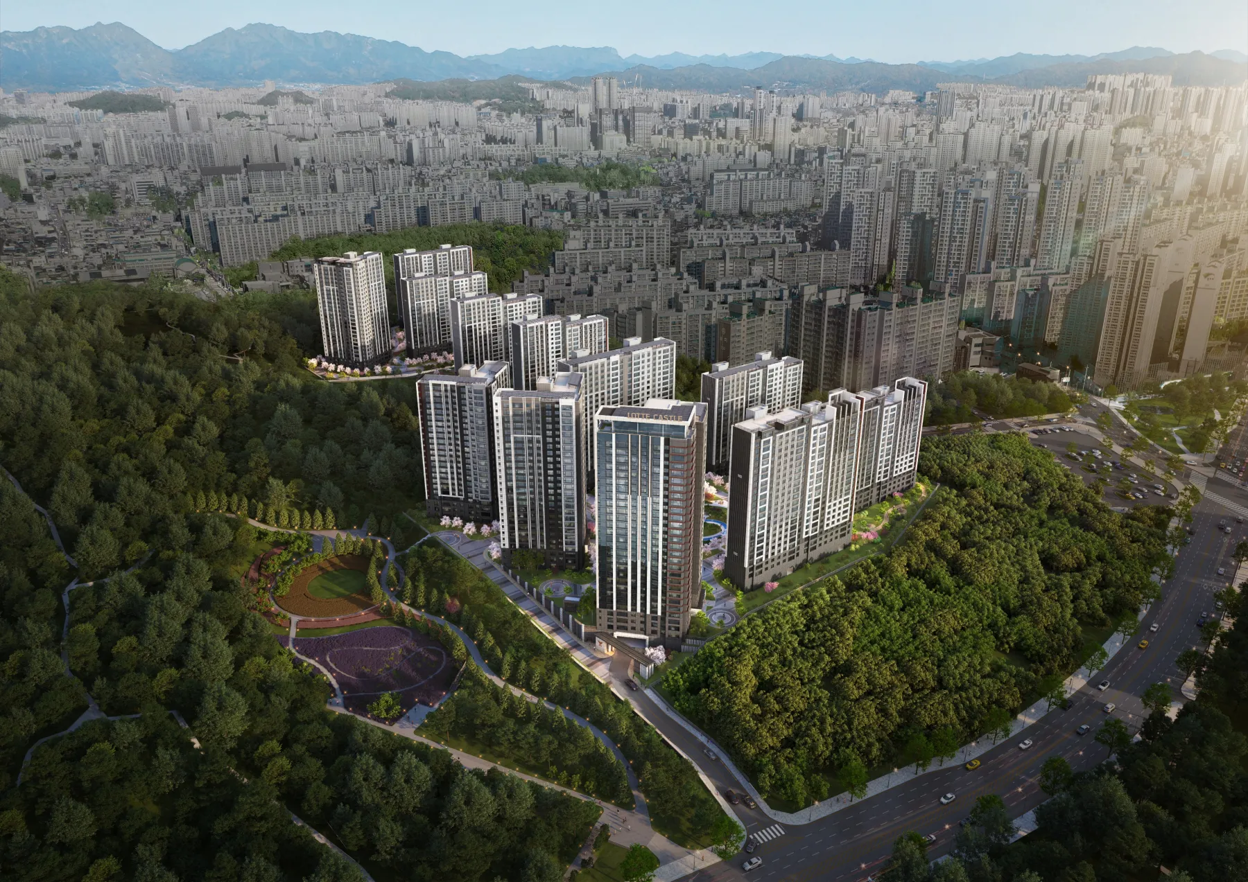 중앙공원 롯데캐슬 1블럭 항공 조감도